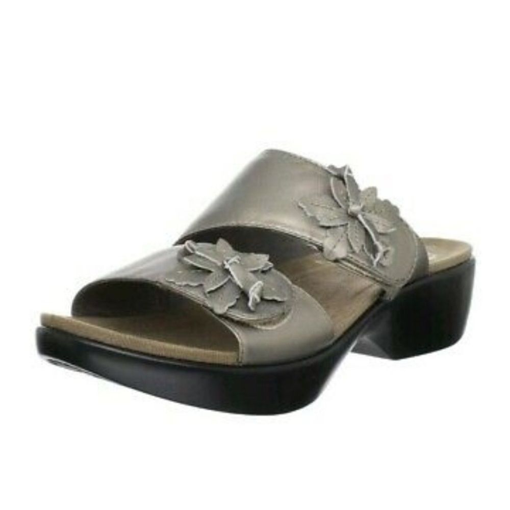 Dansko Donna Metallic Flower Double Strap Velcro Strap Sandals Size EU 39